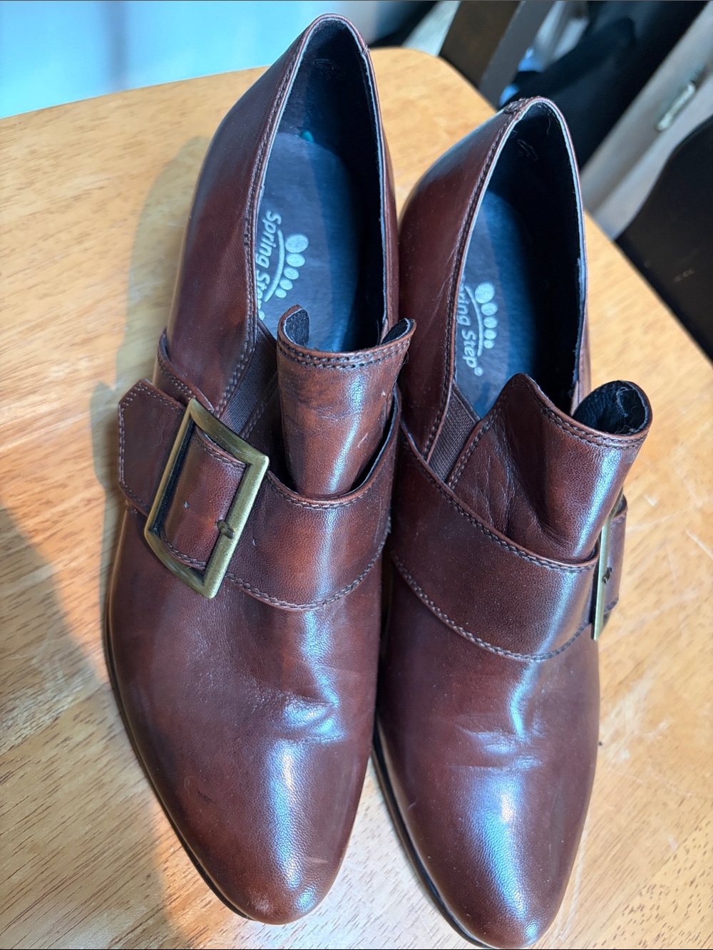 Spring Step Brown Leather Ankle Booties with Buckle